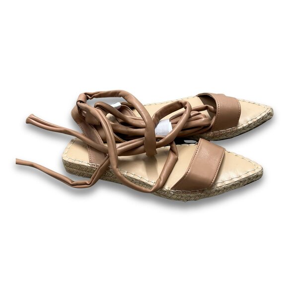 Just Fab x Kelly Rowland Flat Sandals Beige Size 7 Espadrille Style With Wraparo - Picture 3 of 6